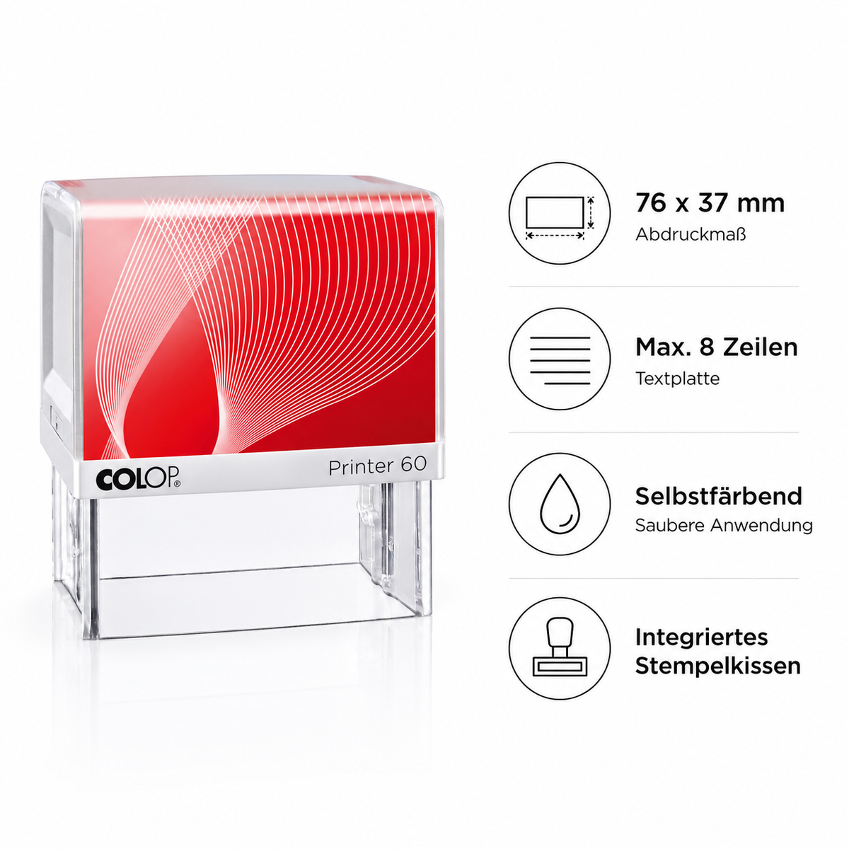 COLOP Printer 60 – tampon individuel 76 × 37 mm, 8 lignes