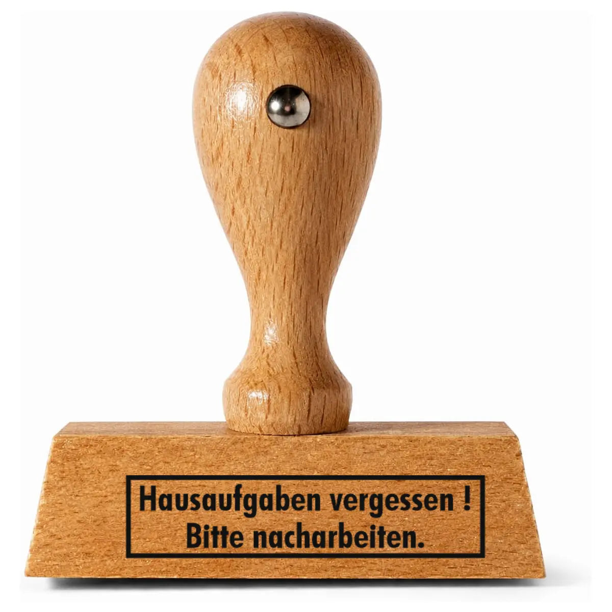 Hausaufgaben vergessen! Bitte nacharbeiten. – Holzstempel 40 × 15 mm