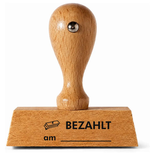 BEZAHLT – Holzstempel 40 × 15 mm