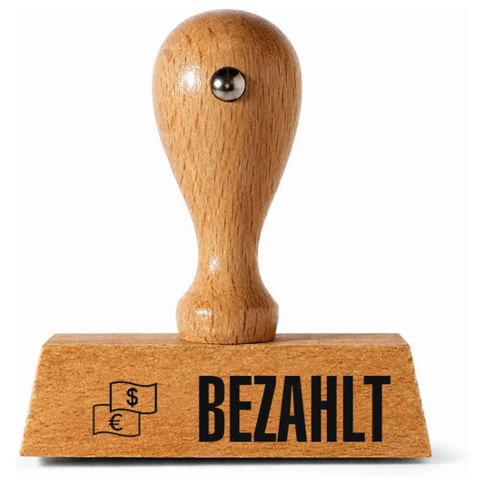 BEZAHLT – Holzstempel 40 × 10 mm