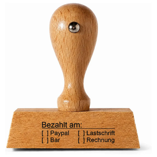 Dezanitam: [ ] Paypal [ ] Lastschrift [ ] Bar [ ] Rechnung – Holzstempel 40 × 15 mm