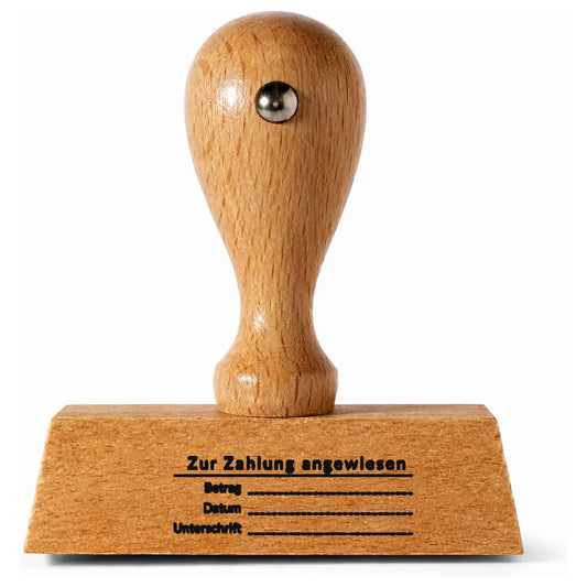 Zur Zahlung angewiesen TRIO: cnccacnacssapiainecnencciemetetian Datum Te | 5 ee – Holzstempel 40 × 15 mm