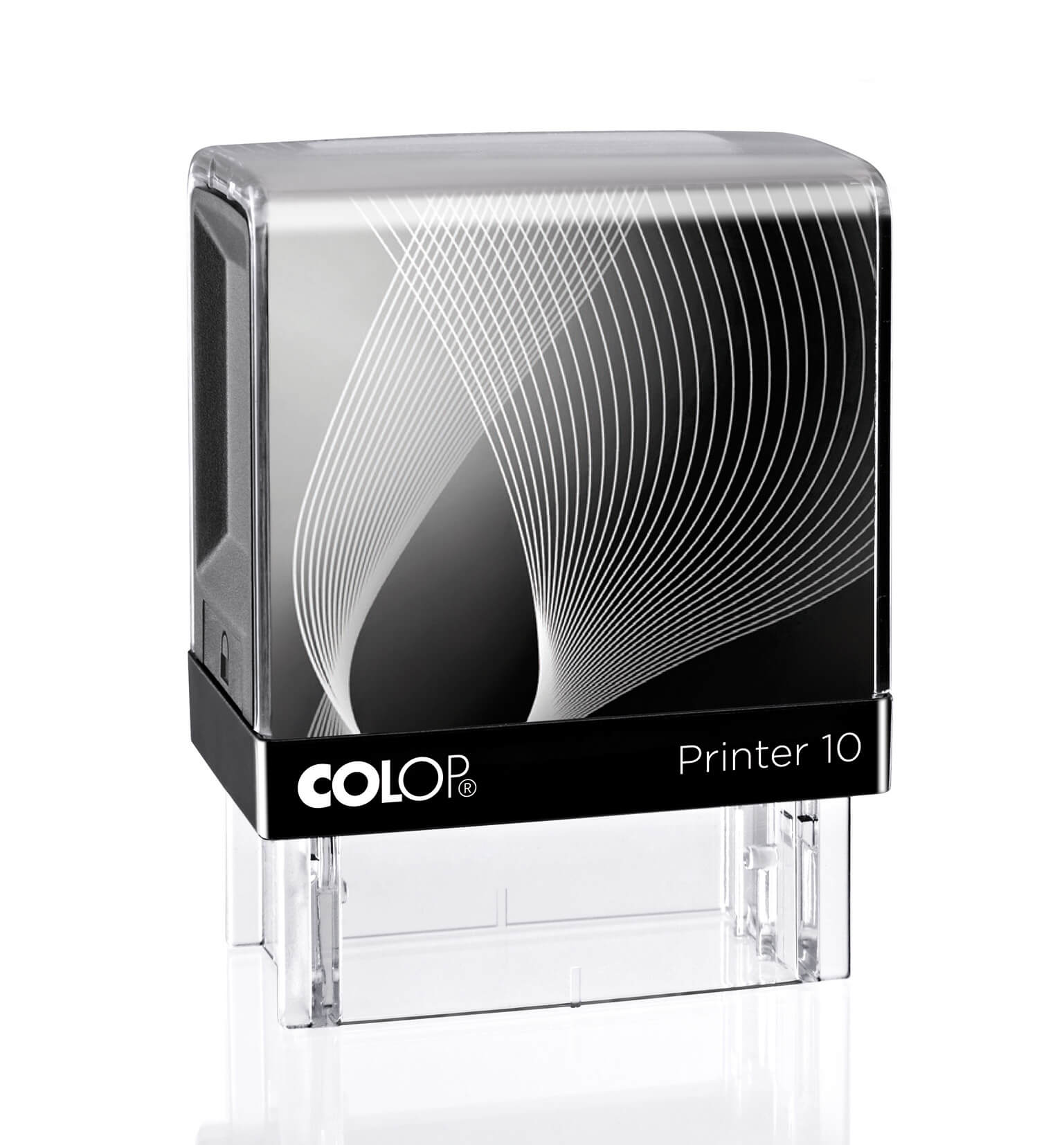 COLOP Printer 10 – individueller Stempel 27 × 10 mm, 3 Zeilen – Gehäusefarbe Schwarz