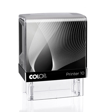 COLOP Printer 10 – individueller Stempel 27 × 10 mm, 3 Zeilen – Gehäusefarbe Schwarz
