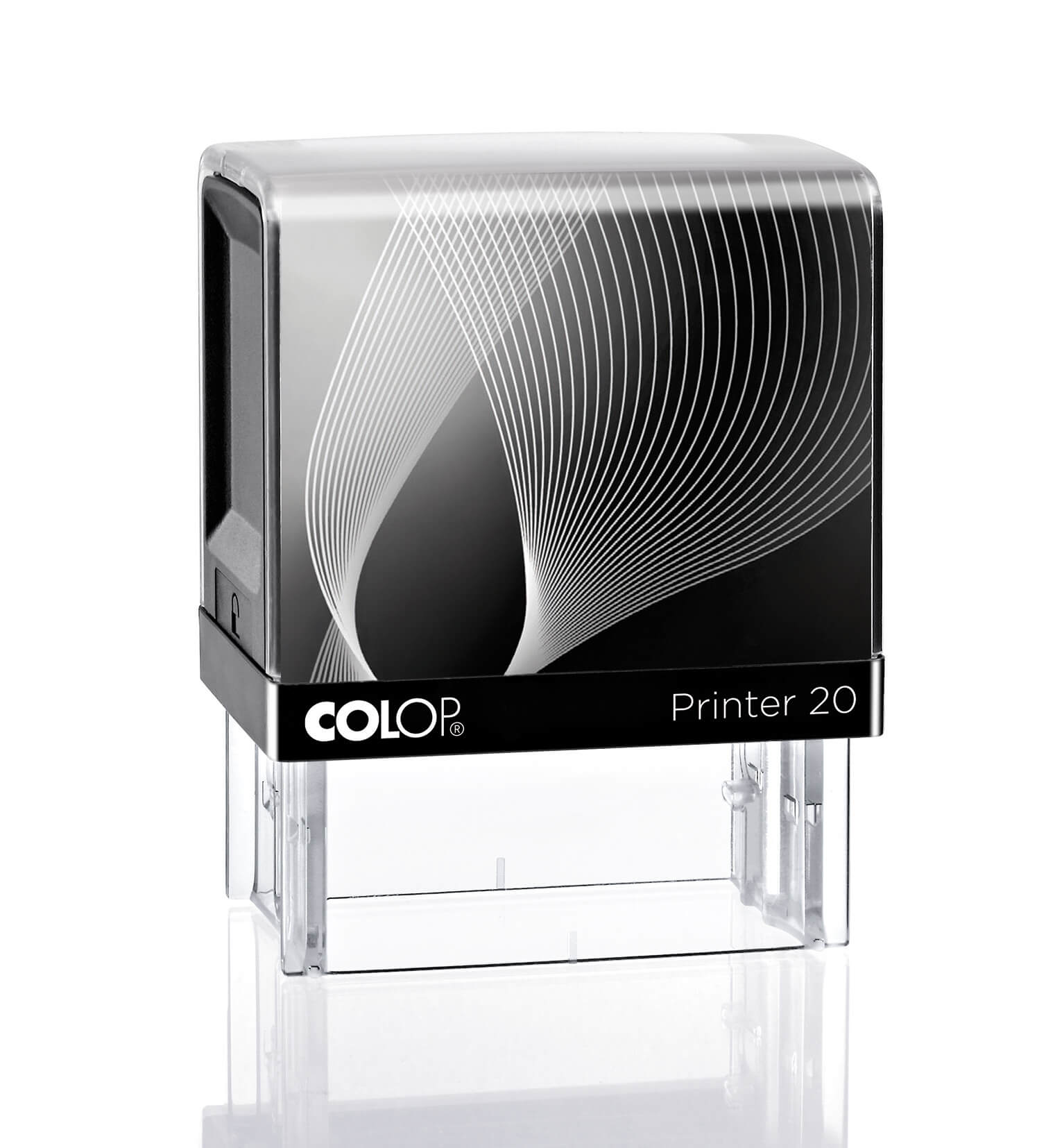 COLOP Printer 20 – individueller Stempel 38 × 14 mm, 4 Zeilen – Gehäusefarbe Schwarz