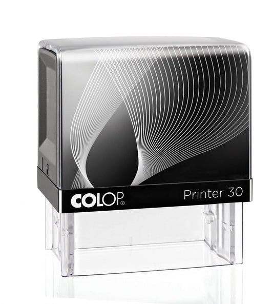 COLOP Printer 30 – individueller Stempel 47 × 18 mm, 5 Zeilen – Gehäusefarbe Schwarz
