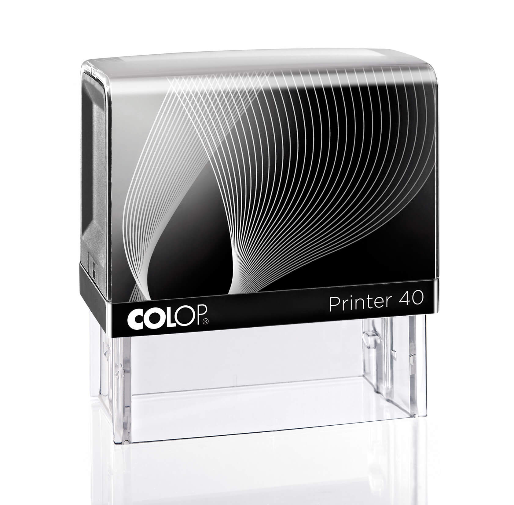 COLOP Printer 40 – individueller Stempel 59 × 23 mm, 6 Zeilen – Gehäusefarbe Schwarz