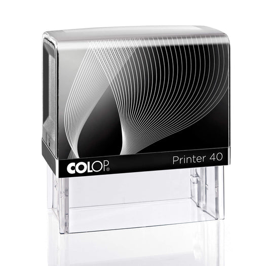 COLOP Printer 40 – individueller Stempel 59 × 23 mm, 6 Zeilen – Gehäusefarbe Schwarz