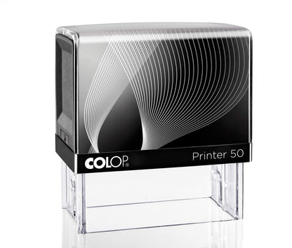 COLOP Printer 50 – individueller Stempel 69 × 30 mm, 7 Zeilen – Gehäusefarbe Schwarz