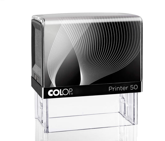 COLOP Printer 50 – individueller Stempel 69 × 30 mm, 7 Zeilen – Gehäusefarbe Schwarz