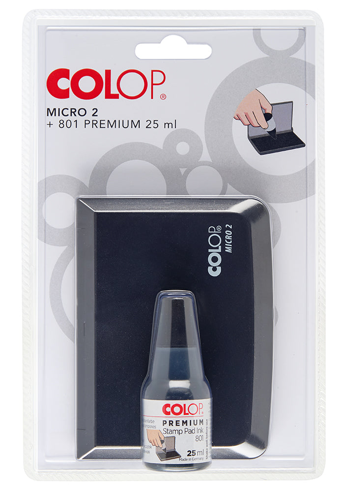 COLOP Micro 2 – Stempelkissen mit 25 ml Stempelfarbe 801 – Schwarz