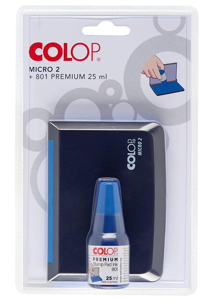 COLOP Micro 2 – Stempelkissen mit 25 ml Stempelfarbe 801 – Blau