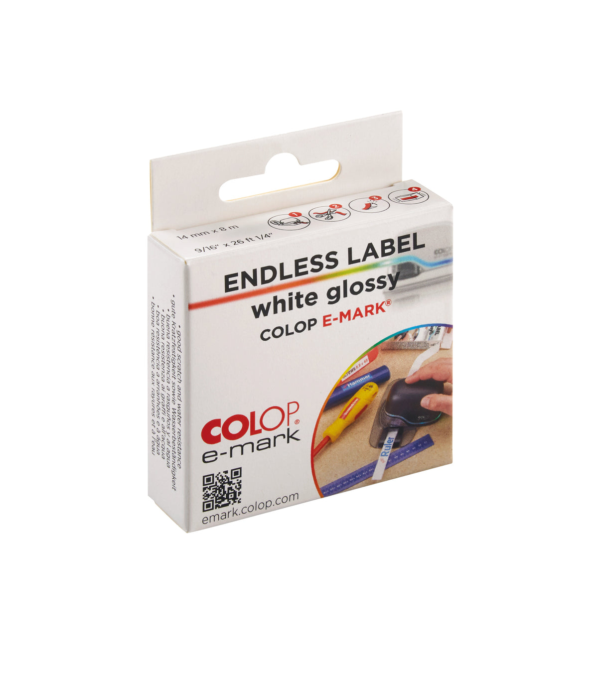 COLOP e-mark Endlosetiketten – 14 mm × 8 m – Weiß glänzend