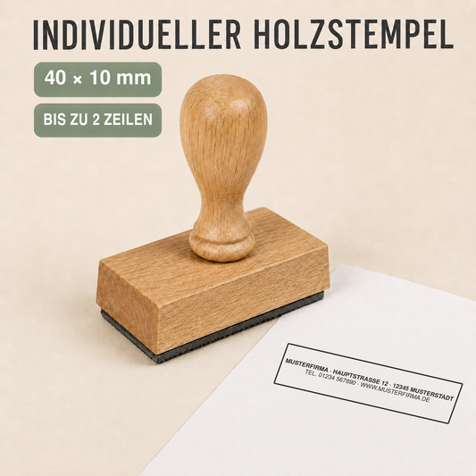 Individueller Holzstempel 40 × 10 mm für bis zu 2 Zeilen