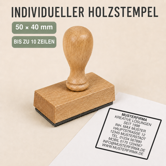 Individueller Holzstempel 50 × 40 mm für bis zu 10 Zeilen
