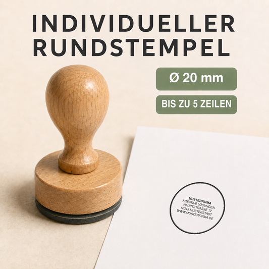 Individueller runder Holzstempel Ø 20 mm für bis zu 5 Zeilen