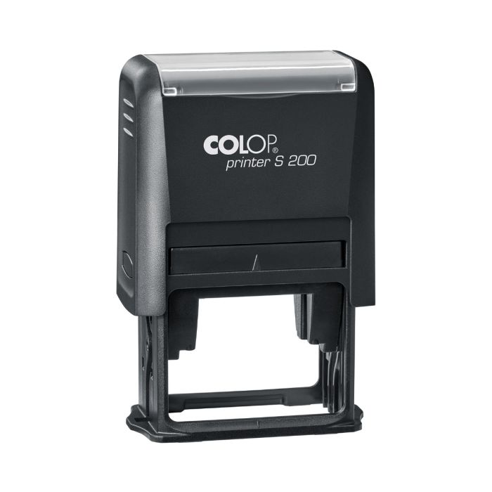 COLOP Printer S 200 – individueller Stempel 45 × 24 mm, 6 Zeilen – Gehäusefarbe Schwarz