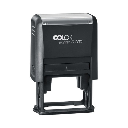 COLOP Printer S 200 – individueller Stempel 45 × 24 mm, 6 Zeilen – Gehäusefarbe Schwarz