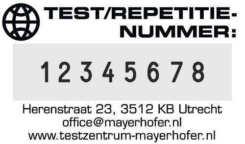 Beispielabdruck mit acht Ziffern und individuellem Text – Gestaltung nicht im Lieferumfang vorgegeben