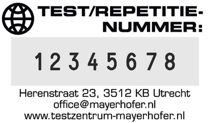 Beispielabdruck mit acht Ziffern und individuellem Text – Gestaltung nicht im Lieferumfang vorgegeben